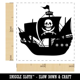 Haunted Ghost Pirate Ship with Jolly Roger Self-Inking Rubber Stamp Ink Stamper - 1 Inch Small - Pink Ink