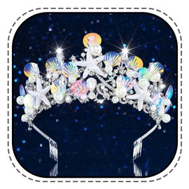 Evlry Hochzeit Seestern Tiara Silber Kristall Krone Stirnband Prinzessin Kostüm Kopfschmuck Perlen Braut Kopfbedeckung für Frauen