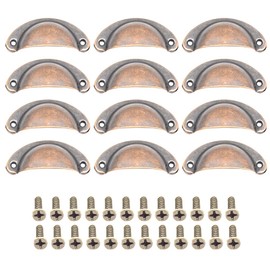 CEEYSEE Pack of 12 Shell Handles, Furniture Handles, 81 x 35 mm, Antique Vintage Cabinet Handles with Screws for Kitchen, Cabinet, Wardrobe, Drawer (KLSHO/Red Bronze)