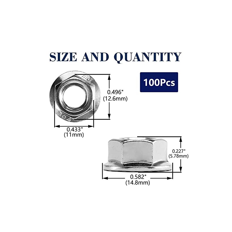 1/4-20 Serrated Flange Hex Lock Nuts 100Pcs 304 Stainless Steel