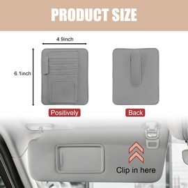 Augeny 2 PCS Car Sun Visor Organizer, Small Auto Visor Organizer and Storage, Registration and Document Holder for Sunglasses, Card, Pen, Driver License, Car Accessories (Gray)