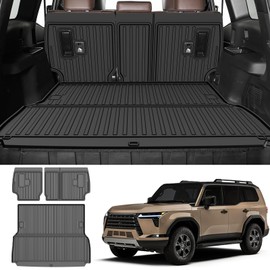 AOMSAZTO Cargo Mat and Backrest Mat Compatible with Toyota Land Cruiser 2024-2025: TPE All Weather Protection Car Cargo Liner - 1st & 2nd Row - Rubber Trunk Mat (Only for 5 Seat)