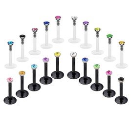 Fectas Set of 20 Lip Piercings Labret Monroe Plug Piercings Bioflex Flexible Ear Tragus Helix Ear Piercing 6 mm 8 mm 10 mm, UV