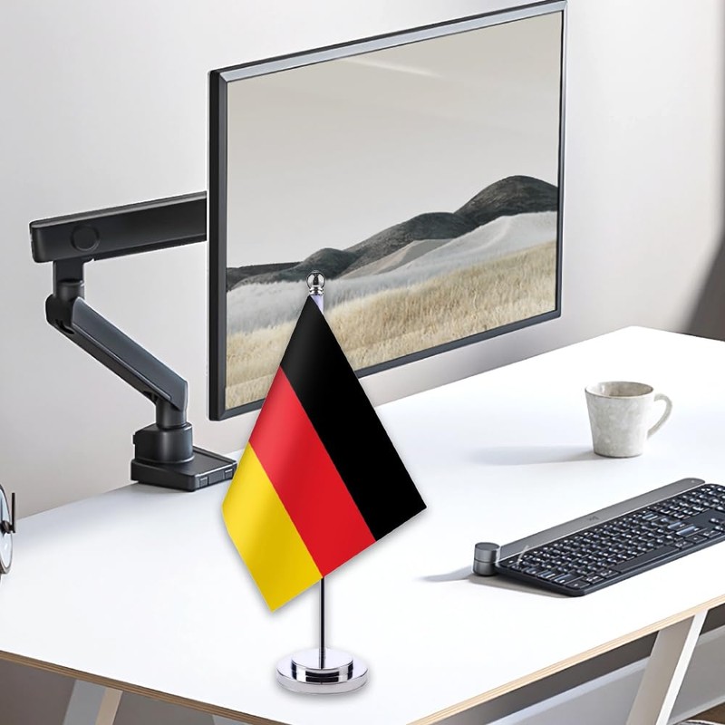 Germany Table Flag German Desktop Flag Stainless Steel Stand Base