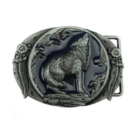 DT Vintage 3D Wild Wolf Howling, Punk Wolf Leaf Western Cowboy Belt Buckle,Gift for Men Women on Birthday or Christmas Day, 5, 9.5cm x 6.8cm