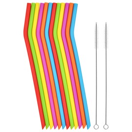 Reusable Silicone Drinking Straws, 12 Pcs Long Flexible Straws with 2 Cleaning Brushes for 20 and 30 oz Yeti/Rtic/Ozark Tumblers, BPA free, no Rubber Taste