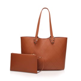 NICOLE&DORIS Women Tote Bag Large Shoulder Bag Stylish Handbags 2 Pieces Set Purse for Ladies for Work,Shopping Brown