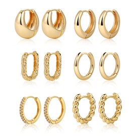 JECOMY 6 Pairs Gold Hoop Earrings for Women, 14K Gold Plated Chunky Earrings Set for Women Gift Huggie Hoop Earring Lightweight