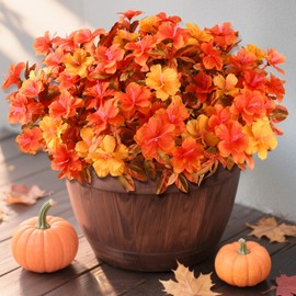 Hommyea Artificial Fake Fall Flowers for Outdoor Decor 8 Bundles UV Resistant Artificial Plants Outdoor Look Real Faux Silk Autumn Flowers for Porch Planters Garden Yard Decorations