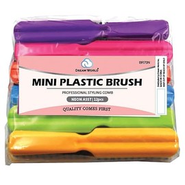 Dream World Mini Plastic Hair Brush Neon Assorted Color 12 Pcs Pack