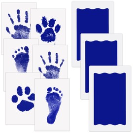 Nabance Baby Handprint and Footprint 3 Pieces Baby Footprint Set Baby Print Set Ink Pad Paw Print Set Dog Handprint No Contact with Colour for Baby Christening Family Gift Blue