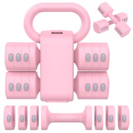 Hezeyferg 2-in-1 Adjustable Dumbbells Set, 4 Levels Weight Dumbbells Set for Women Men, Each 2.2/3.3/4.4/5.5lb Hand Weights with Kettlebell Form for Home Gym Exercise Training (Pink)