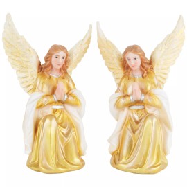 Set De 2 Angeles Custodios 10" Vestido Dorado Guardian Angel  Resin Figures