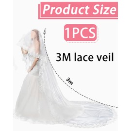 LEEQ Wedding Veil Long 3 m Cathedral Chapel Bridal Veil White Bridal Veil Long Simple Elegant Wedding Accessories for Women