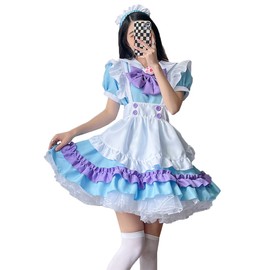 FULINE Maid Outfit, Short Sleeves, Lolita Cosplay, Dress, Large Size, Crush, Uniform, For Cultural Festivals, School Festivals, Photography, Cute, Gothic Lolita, Beginner Set, Blue, L