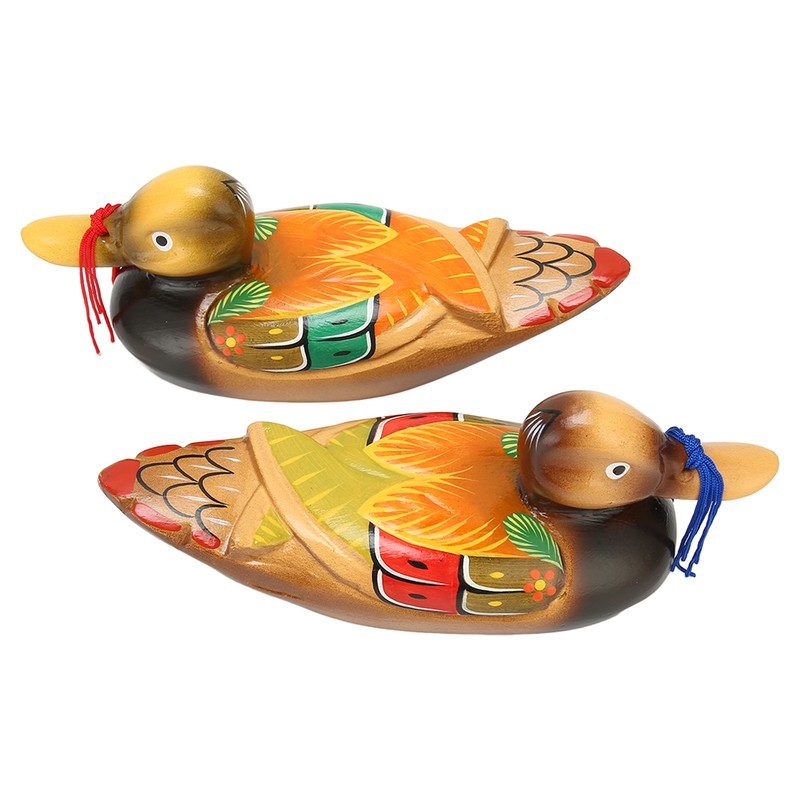 1 Pair Wooden Mandarin Duck Ornament Water Based Paint Romantic
