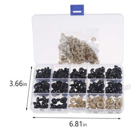 KIMOBER 194 PCS 5mm-14mm Solid Black Eyes and Noses with Washers, Craft Plastic Safety Eyes Stuffed Crochet Eyes Doll Eyes and Nose Sewing for DIY of Puppet Plush Animal Making and Teddy Bear