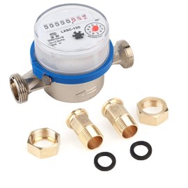 Water Meter, Water Meter, Flow Meter, Measuring Fluid Dosage, Application, Dry Water Meter, Single Flow, Dry Cold Water Meter, Diameter 15 mm, 1/2 Inch, 360° Free, Default