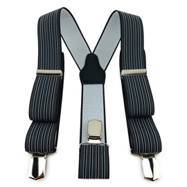 TigerTie Unisex Y-shaped braces with 3 extra strong clips, striped pattern, high-quality workmanship, width 35 mm, Anthracite, black, silver