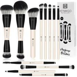 HEYMKGO Juego de pinceles de maquillaje, 12 unidades, de doble cara, juego de brochas de maquillaje profesional, sintéticas para base, polvo, contorno, colorete, sombra de ojos y más, con bolsa de
