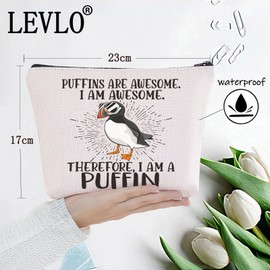 LEVLO Puffin Cosmetic Makeup Bag Puffin Lover Gift Puffins Are Awesome Makeup Zipper Pouch Bag For Puffin Fans, Puffins Are Awesome, Cosmetic Bag