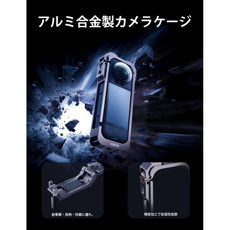 LLANO Camera Cage for Insta360 X5 Aluminum Alloy Multifunctional Extended