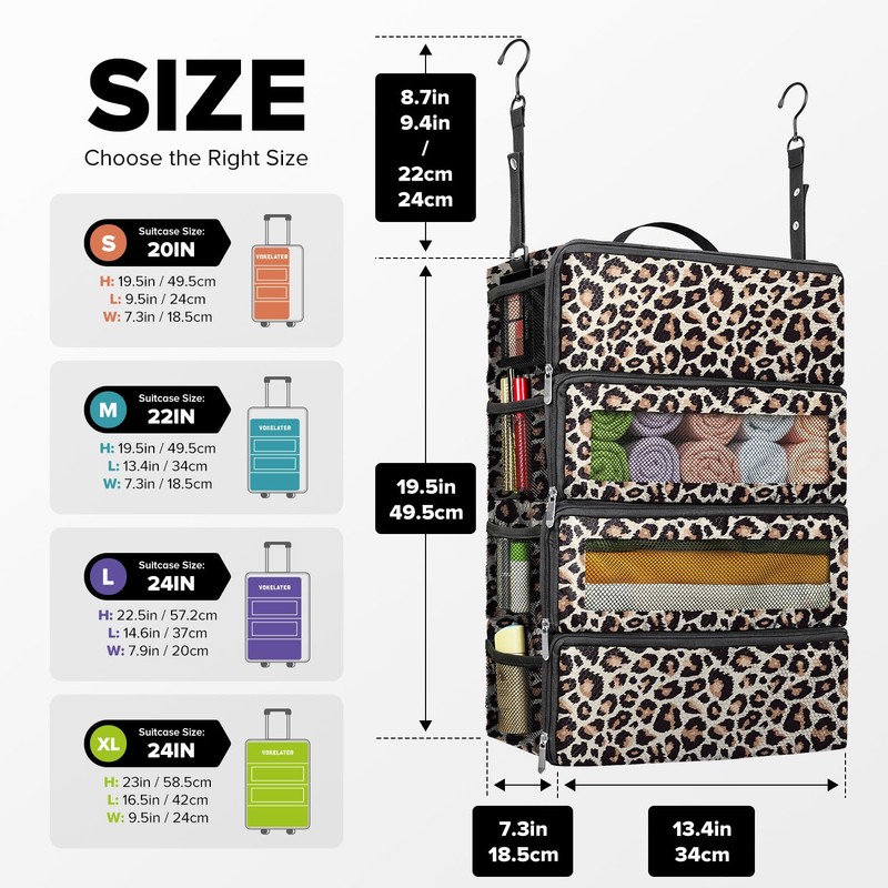 Suitcase Organizer, Travel Luggage Organizer Hanging Shelves Packing Cube Closet/Collapsible