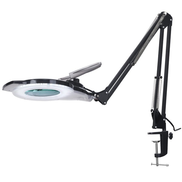 10X LED Magnifying Lamp with Clamp, KIRKAS 2,200 Lumens Dimmable Super Bright Daylight Magnifying Glass with Light, Adjustable Swivel Arm Lighted Magnifier lamp for Reading Repair Crafts- Black