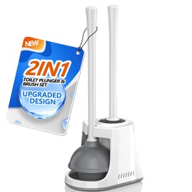 LOVLOY Toilet Plunger and Brush with Holder, Bowl Brush and Heavy Duty Toilet Plunger Set with Ventilated Holder, 2-in-1 Toilet Brush and Plunger Combo for 5.3-inch Toilet Drain New Pack (White, 1)