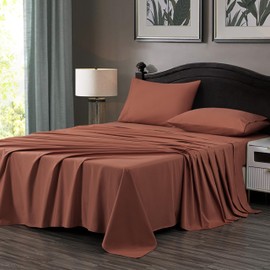 Chezmoi Collection Solid Terracotta 250TC 100% Cotton Twill Bed Sheet Set King Size, 4-Piece Luxury Soft Breathable Smooth 16-Inches Deep Pocket Sheets and Pillowcases Set