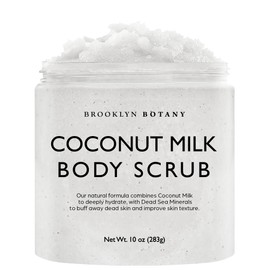 Brooklyn Botany Coconut Milk Body Scrub - Moisturizing and Exfoliating Body, Face, Hand, Foot Scrub - Fights Stretch Marks, Fine Lines, Wrinkles - Great Gifts for Women & Men - 10 oz