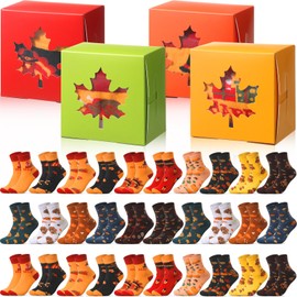 Jecery Fall Thanksgiving Socks Gift in Boxes with Window Autumn Thanksgiving Gift Bulk Women Girls for Party(24 Sets,Cute)