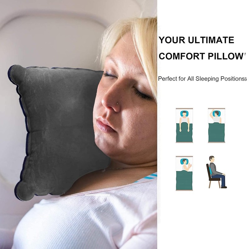 ZEACCT Pack of 2 Inflatable Pillows, Grey Inflatable Pillow, Height
