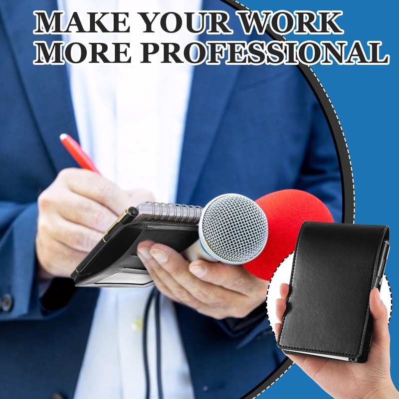 Resurhang 3 Pcs Reporters Notebook with PU Leather Cover Pen