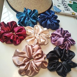 Pack of 7 Scrunchies FZHGVML Large Silk Hair Scrunchies Women's Silk Scrunchie, Extension and Extension Hair Bobbles Girls Scrunchies Set, Soft Silky Elastic Hair Scrunchies Silk