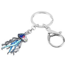 DALANE Llavero de aleación esmaltada de medusas para coche, llavero de joyería novedosa, regalos para mujeres y niñas, Azul / Patchwork, 38mm x 22mm