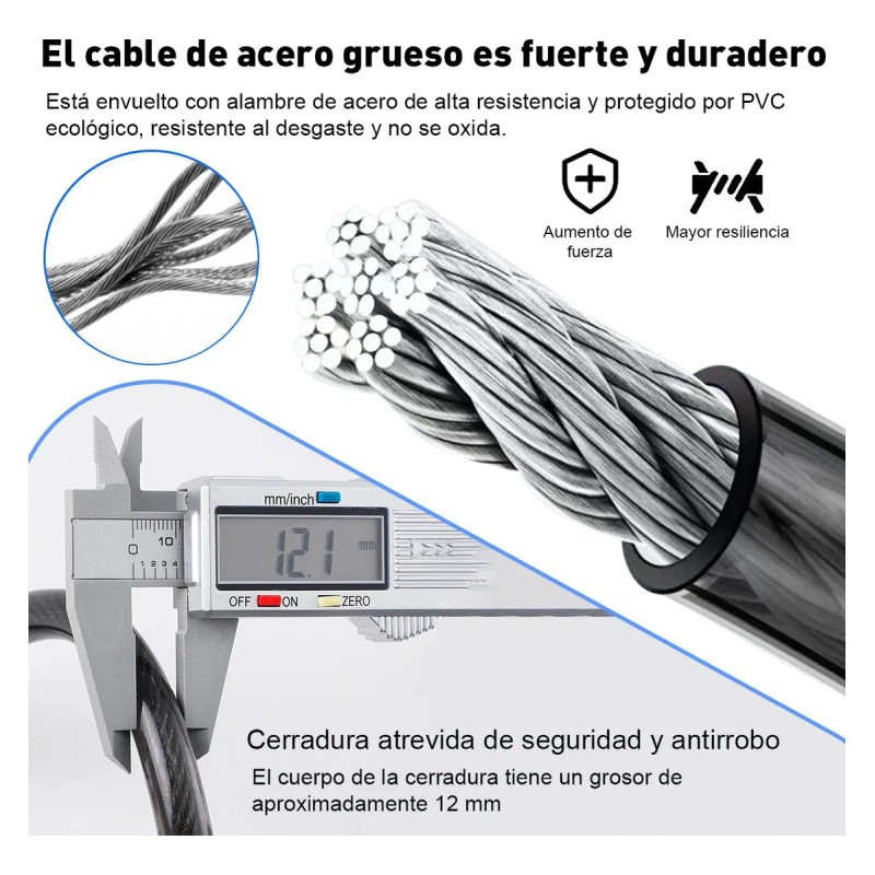 Candado Combinación Impermeable Para Bici/moto 1.5m Negro