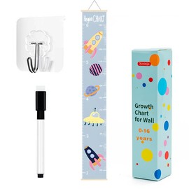 Children's Growth Height Chart, Hangable and Movable Wall Cloth Decoration, Waterproof Canvas Height Chart Suitable for Both Boys and Girls, 7.9 * 55 Inches. (Spaceship)
