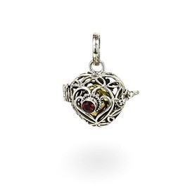 NKlaus Real 925 Sterling Silver Angel Caller Heart with Real Garnet and Harmony Ball 7384, Silver, Garnet