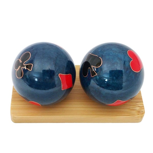 Top Chi Poker Baoding Balls with Bamboo Stand. Chiming Chinese Health Balls for Hand Therapy, Exercise, and Stress Relief (Large 2 Inch)