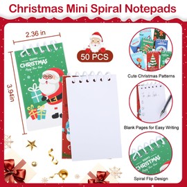 SAYAYA 50 Pieces Christmas Mini Notepads Bulk Cute Christmas Spiral Notebooks Small Pocket Memo Pads Holiday Xmas Gifts for Classroom Students Kids School Stocking Stuffers Party Favor Supplies
