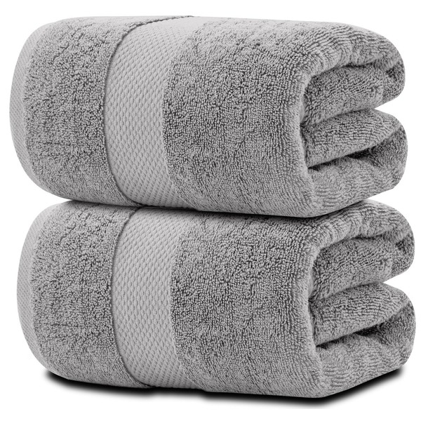 White Classic Luxury Soft Bath Sheet Towels - 650 GSM Cotton Luxury Bath Towels Extra Large 35x70 | Highly Absorbent and Quick Dry | Hotel Quality Extra Large Bath Towels Oversized, Light Grey, 2 Pack