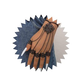 TseenYi Layered Chain Tassel Finger Bracelet Black Chain Rings Bracelet Vintage Filigree Slave Bracelet Multilayer Chain Finger Hand Chain Hollow Hand Harness Jewelry for Women and Girls