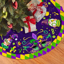 Mardi Gras Christmas Tree Skirt 36 Inch Carnival Party Xmas Ornament for Home Party Holiday Masquerade Decoration