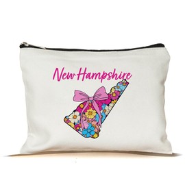 PinPop56 Floral Coquette State New Hampshire Makeup Bag - Retro Floral State Travel Zippered Makeup Bag Gift For Women - Friends - New Hampshire Lovers On Birthday - Mothers Day - Holiday