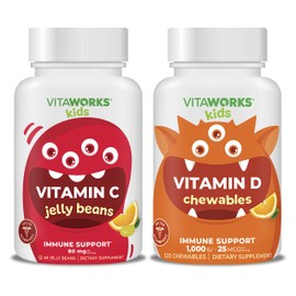 VitaWorks VitaWorks Kids Vitamin C 80mg Jelly Beans + Vitamin D3 1000 IU Chewables Bundle