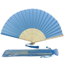 FANSOF.FANS Fabric Handheld Folding Hand Fan With a Tassel Grade A Bamboo Ribs for Women Girls Summer Party Event Favour Birthday Wedding Souvenir Gift (True Blue)