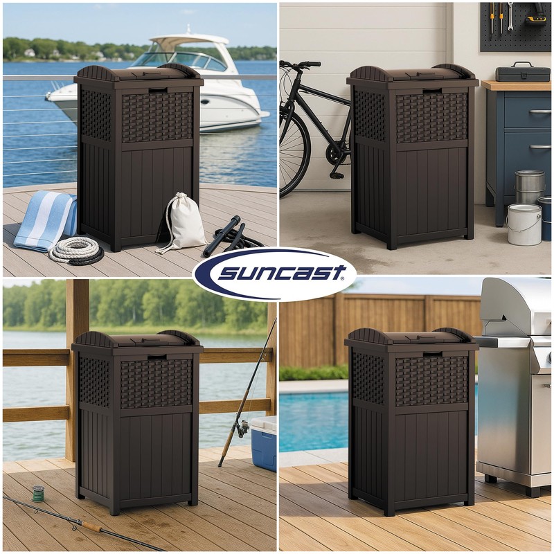 Suncast 33 Gallon Commercial Outdoor Trashcan Hideaway with Lid for