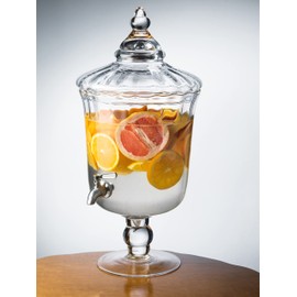 Glass - Beverage Dispenser - Cold Drink Dispencer - Iced Beverage Server -1.85 Gallon - 7 Liter (236 Fl. Oz.) - with Stainless Steel Spigot - Knob - by Barski - Made in Europe