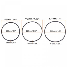 sourcing map Nitrile Rubber O-Rings 25mm 27mm 28mm OD 23mm 25mm 26mm ID 1mm Thick Seal Gasket, Black 60in1 Set